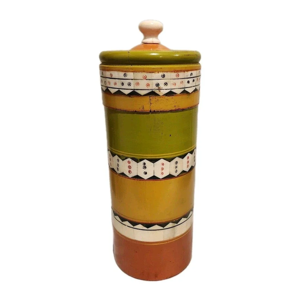 Vintage Tozai Home Lidded Turned Wood & Inlay 12” Jar
